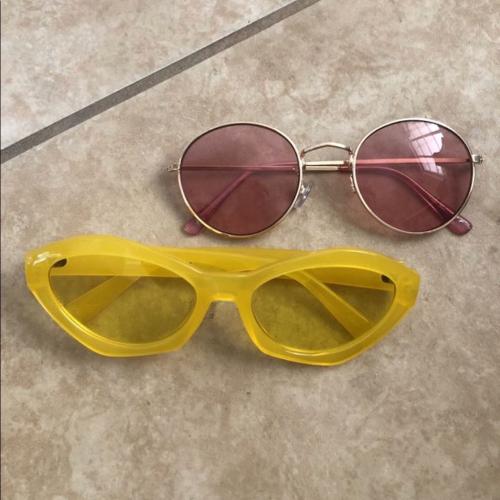 Trendy sunglasses pink and yellow frames